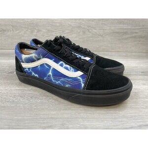 Vans Old Skool Lightning Men's Black Blue Canvas Skate Sneaker 8 Rubber Waffle